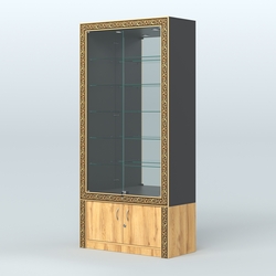 Витрина с декором и замками  из хрома №ВБА-503, Черный и Дуб Золотистый U1148