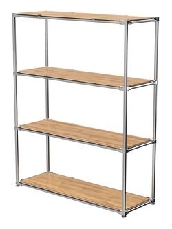 Торговый хромированный стеллаж с полками ДСП №7, Дуб Золотистый