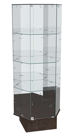 Витрина шестигранная Истра №44 (три задние стенки зеркальные), Дуб Венге