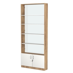 Стеллаж из ДСП с 4-мя полками 200x900 мм серии LEVEL-4 №10-1 (З/C - СТЕКЛО), Дуб Канзас коричневый + Белый