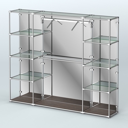 Торговая система ХРОМ (задняя стенка - зеркало) 2430 мм с прозрачными полками и поручнями №11, Дуб Венге