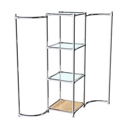 Хромированное вешало ВОЛНА №1-1 с полками стекло 6 мм, Дуб Золотистый