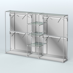 Торговая система ХРОМ (задняя стенка - зеркало) 3030 мм с прозрачными полками и поручнями №8, Серый