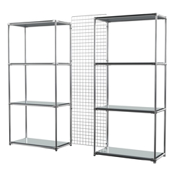 Сетчатый стеллаж СТИЛЬ с зеркальными полками и решеткой №31-4, Темно-Серый