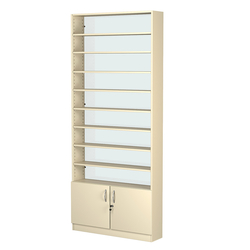 Стеллаж из ДСП с 8-ю полками 200x900 мм серии LEVEL-8 №10-1 (З/C - СТЕКЛО), Крем Вайс