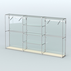 Торговая система ХРОМ (задняя стенка - стекло) 3600 мм с прозрачными полками и поручнями №10, Крем Вайс