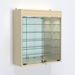 Витрина настенная №201-8А с пятью полками, подсветкой и зеркалом, Крем Вайс