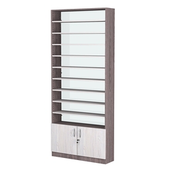 Стеллаж из ДСП с 9-ю полками 250x900 мм серии LEVEL-9 №11-1 (З/C - СТЕКЛО), Ясень Анкор темный + Ясень Анкор светлый