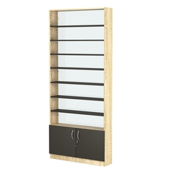 Стеллаж из ДСП с 7-ю полками 200x900 мм серии LEVEL-7 №10-1 (З/C - СТЕКЛО), Дуб Сонома + Черный