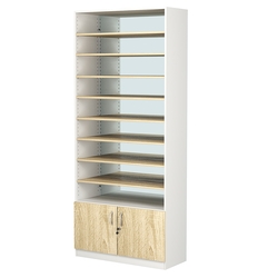 Стеллаж из ДСП с 8-ю полками 350x900 мм серии LEVEL-8 №13-2 (З/C - ЗЕРКАЛО), Белый + Дуб Сонома