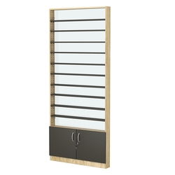 Стеллаж из ДСП с 10-ю полками 100x900 мм серии LEVEL-10 №8-1 (З/C - СТЕКЛО), Дуб Сонома + Черный