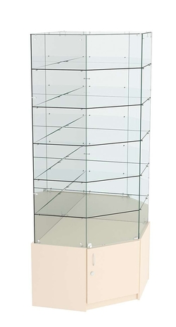 Витрина "Истра" угловая №916, пятигранная (задние стенки - зеркало), Крем Вайс