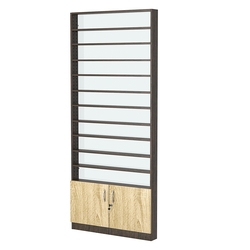 Стеллаж из ДСП с 10-ю полками 100x900 мм серии LEVEL-10 №8-1 (З/C - СТЕКЛО), Дуб Венге + Дуб Сонома