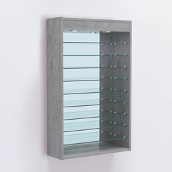 Витрина настенная №202-8Г открытая с девятью полками и зеркальной стенкой, Бетон Чикаго светло-серый F186 ST9