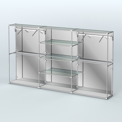 Торговая система ХРОМ (задняя стенка - зеркало) 3600 мм с прозрачными полками и поручнями №10, Серый