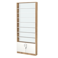 Стеллаж из ДСП с 7-ю полками 150x900 мм серии LEVEL-7 №9-1 (З/C - СТЕКЛО), Дуб Канзас коричневый + Белый