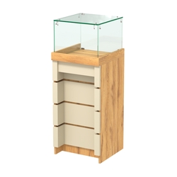 Торговый прилавок узкий с утопленным фасадом №УФ-4-450, Дуб Золотистый и Крем Вайс