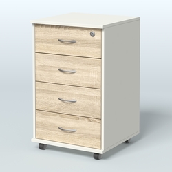 Тумба подкатная 4 ящика, цвет венге, Белый + Дуб Сонома