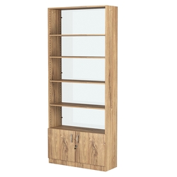 Стеллаж из ДСП с 4-мя полками 300x900 мм серии LEVEL-4 №12-1 (З/C - СТЕКЛО), Дуб Канзас коричневый