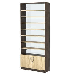 Стеллаж из ДСП с 7-ю полками 300x900 мм серии LEVEL-7 №12-1 (З/C - СТЕКЛО), Дуб Венге + Дуб Сонома