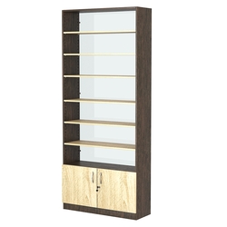 Стеллаж из ДСП с 6-ю полками 300x900 мм серии LEVEL-6 №12-1 (З/C - СТЕКЛО), Дуб Венге + Дуб Сонома