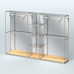 Торговая система ХРОМ (задняя стенка - зеркало) 3600 мм с зеркальными полками и поручнями №12, Дуб Золотистый