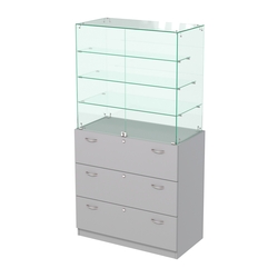 Прилавок с тремя стеклянными полками и выдвижными ящиками Селена-103, Серый