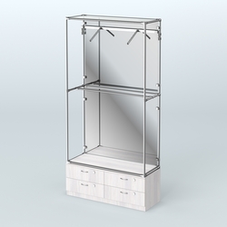 Торговая система ХРОМ (задняя стенка - зеркало) 1200 мм №4-2 с тумбой Т-14 и поручнями, Ясень Анкор светлый