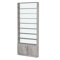 Стеллаж из ДСП с 7-ю полками 150x900 мм серии LEVEL-7 №9-1 (З/C - СТЕКЛО), Бетон Чикаго светло-серый F186 ST9