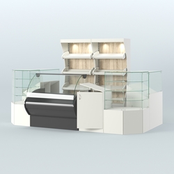 Пристенный небольшой павильон для торговли хлебом и выпечкой №1, Белый + Дуб Сонома