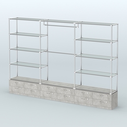 Торговая система ХРОМ без ДСП 3600 мм с тумбами Т14, прозрачными полками и поручнями №1, Метрополитан Грей