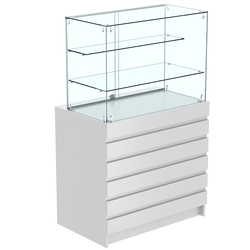 Торговый прилавок с двумя стеклянными полками и фасадными панелями №1Э-02, Серый