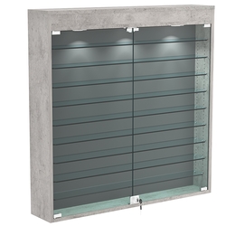 Настенная витрина с бархатом серии БАРОН №4-4А (девять полок), Бетон Чикаго + 16 Grey