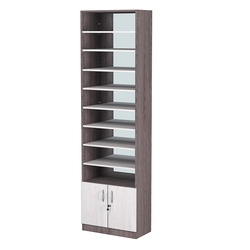 Стеллаж из ДСП с 8-ю полками 300x600 мм серии LEVEL-8 №5-2 (З/C - ЗЕРКАЛО), Ясень Анкор темный + Ясень Анкор светлый