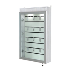 Витрина настенная №2-2Б с эконом панелью и верхней подсветкой серии Collecto, Ясень Анкор светлый