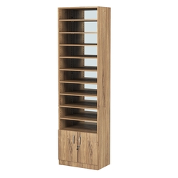 Стеллаж из ДСП с 10-ю полками 350x600 мм серии LEVEL-10 №6-2 (З/C - ЗЕРКАЛО), Дуб Канзас коричневый