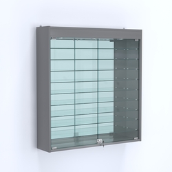 Витрина настенная №204-8А зеркальная с верхним светом и девятью полками, Темно-Серый